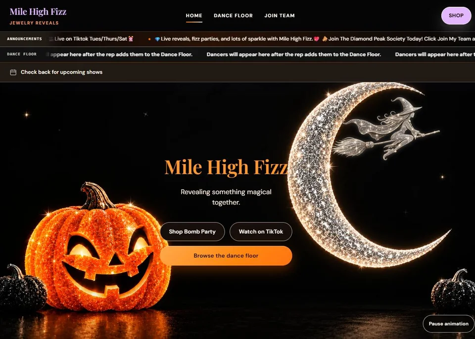 Recorded website header and complete hero from Mile High Fizz